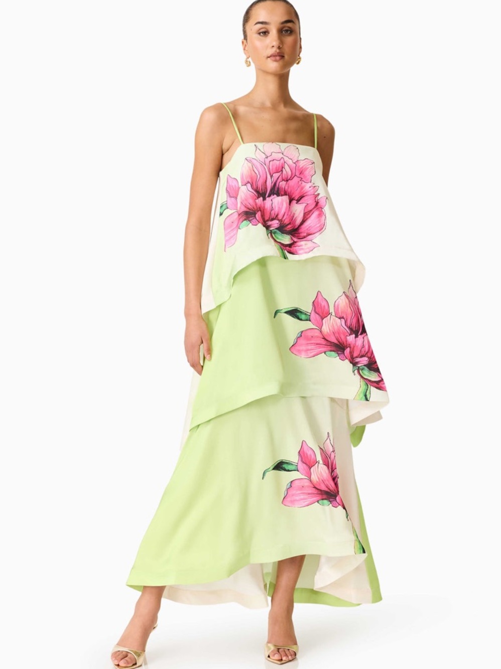 ELLIATT Elisia Tiered Gown in Green & Pink Floral  Size S NWT